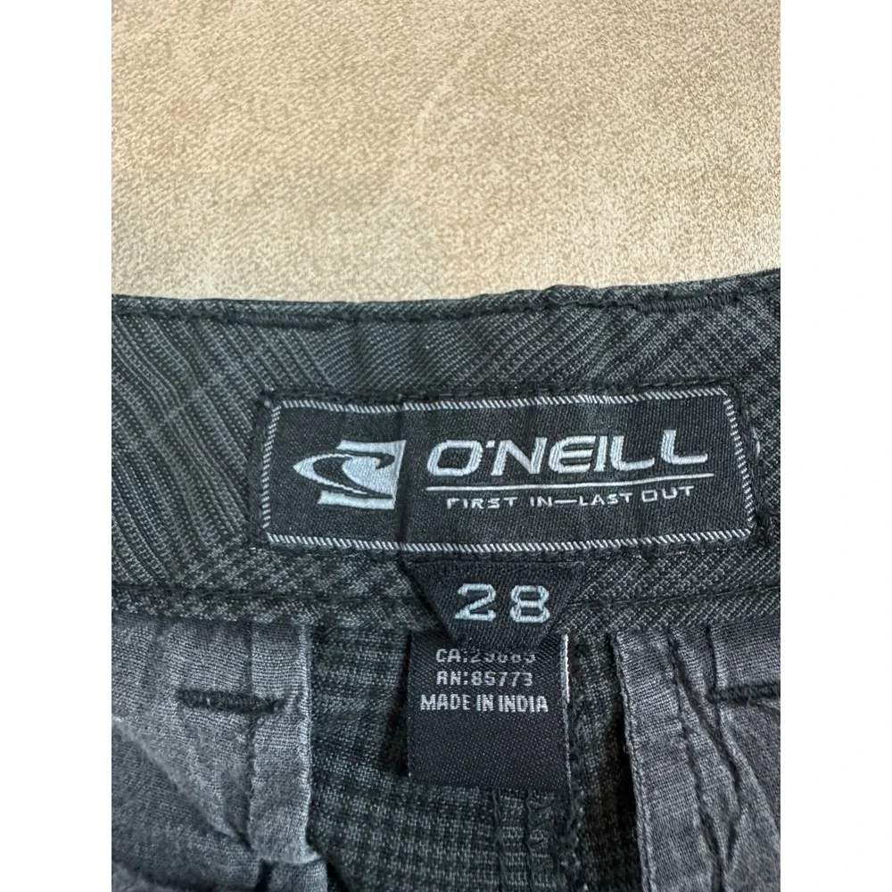 O'Neill Men Paramount Plaid Mid Rise Button Zip Fly Pockets Blck Chino Shorts 28